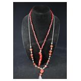 Red Coral Pendant And Beaded Necklace And Beaded S