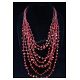 Red Coral Chip Beaded Multi-strand Necklace