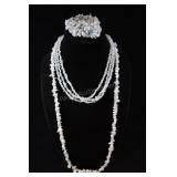 Pair Aquamarine Chip Necklaces And Bracelet