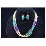 Green Agate Leaf Sterling Silver Earrings And Chip