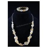 Peach Sunstone Necklace And Beaded Bracelet