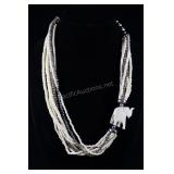 White And Silver Beaded Multi-strand Necklace With