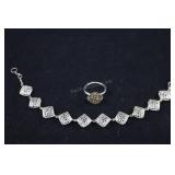 Sterling Silver Ring And Bracelet, 925 Approx. Rin