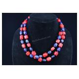 Pair Of Lapis Lazuli And Red Sea Bamboo Beaded Nec