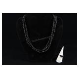 Sterling Silver & Black Stone Ring And Beaded Neck