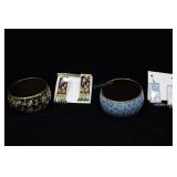 Pair Of Floral Enameled Brass Bangles And Earrings