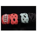 Set Of Four Beaded Bracelets- Turquoise, Coral, Bl