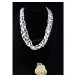 Beaded Necklace With Carved Rose Pendant