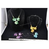 Cultured Pearl Flower Necklaces On Leather Cord