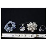 Rhinestone Wreath Brooch And Flower Brooch, Pendan