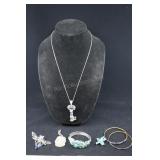 Rhinestone Key Pendant, Rhinestone Bangle, Bug Bro