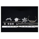 Rhinestone Necklace, Bracelet, Buttons, Tiara, And