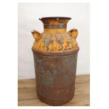 Large Antique Milk Can, Galvanized Steel With Yell