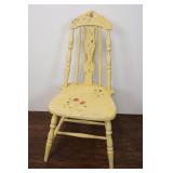 Vintage Wooden Chair, Painted Yellow With Pink Flo