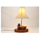 Carved Solid Wood Duck Lamp With Cowhide Shade