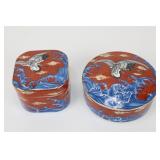 Pair Takahashi Japanese Covered Trinket Boxes, Por