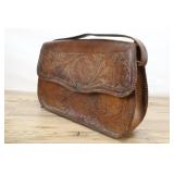 Vintage Leather Purse, Heavily Tooled Floral Desig