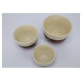 Three Vintage Nesting Stoneware Mixing Bowls, Brow