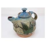 Handmade Clay Teapot With Carved Tulip Design And