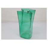 Blenko Handmade Green Art Glass Vase, Folded Sack