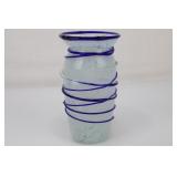 Art Glass Vase With Blue Swirl, Pontil On Bottom