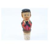 Vintage Anri Carved Bottle Stopper Black Hat, Tux.