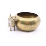 Small Brass Bowl, Floral Etching And Alpaca Or Dog