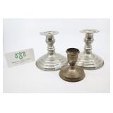 3 Candlestick Holders, 2 Pewter, 1 Silverplate