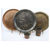 3 Trays And Brass/copper Items, Copper Tray, Brass