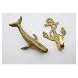 Brass Whale And Anchor Wall Hook.