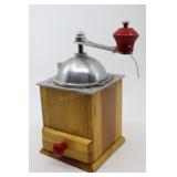 Small Wooden Coffee Grinder With Red Handles