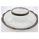 Vintage Cut Crystal Divided Serving Tray And Bowl