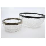 Vintage Cut Crystal Serving Bowls With Silver Rim