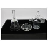 Glass Basket, Ring Holder, And Bell With Etched Tr