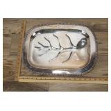 Large Silver Plate Footed Roast Serving Pan With B