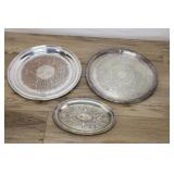 Vintage Silver Plated Copper Round And Oval Servin