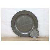 Antique Pewter Charger And Small Plate, Approx. 4.