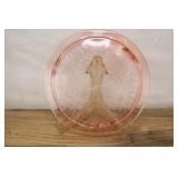 Pink Depression Glass Round Sunflower Cake Plate,
