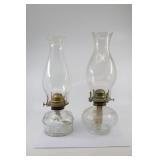 Pair Of Vintage Glass Hurricane Oil Lamps