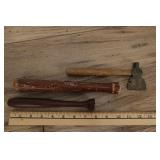 Two Wooden Billy Clubs And Miniature Axe/hammer