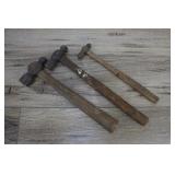 Three Vintage Ball Peen Hammers