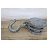 Vintage Wooden Block And Tackle, Double Pulley