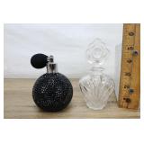 2 Perfume Bottles, Black Spray Bottle And Floral D