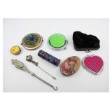 Small Collection Of Compacts, Pill Box, Vtg Enamel