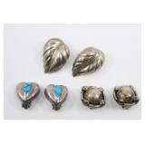 3 Pairs Of 925 Earrings; Leaf, Heart With Turquois