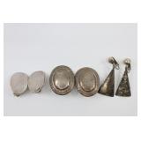 3 Pairs Of 925 Earrings; Ovals And Triangle Drops.