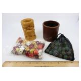 Fun Lot; Dice, Ball Bearings, Marbles, Carved Cup,