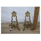 2 Vintage Fancy Brass Frame Stands, Plate Displays
