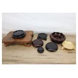 8 Wooden Display/plant Stands, Two Carved, One Bla