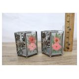 Pair Of Floral Candle Holders, Leaves And Lady Bug